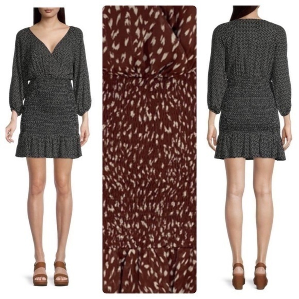 NWT Lush Rosewood brown print smocked mini dress C9